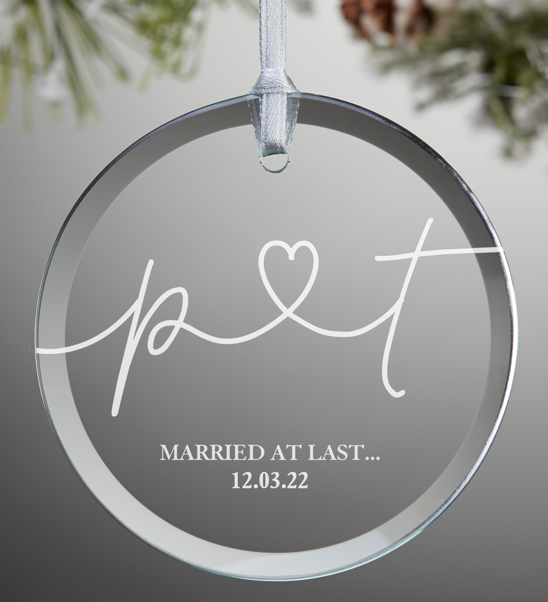 Drawn Together By Love Personalized Glass Ornament